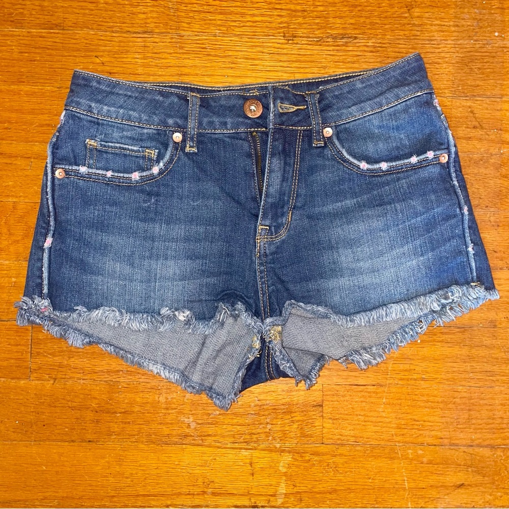 Pacsun Bullhead High Rise Denim Shorts Frayed Pink Distressing